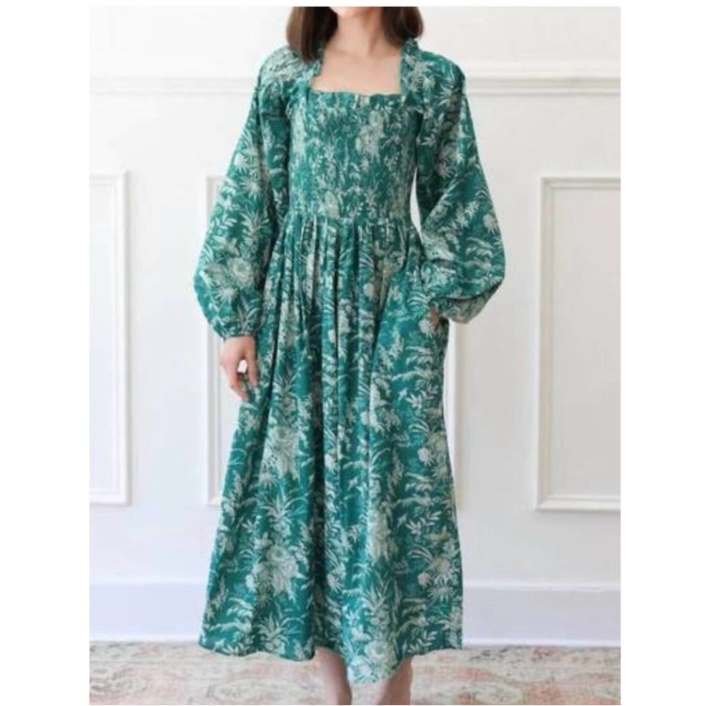 Mille Catherine Smocked Green Maxi Dress Jade Paradise Size XS